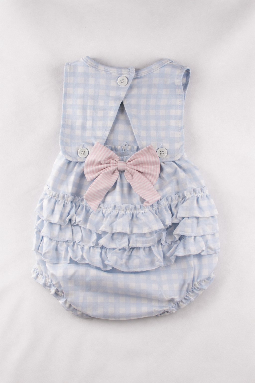 Blue Gingham Baby Girl Bow Bubble