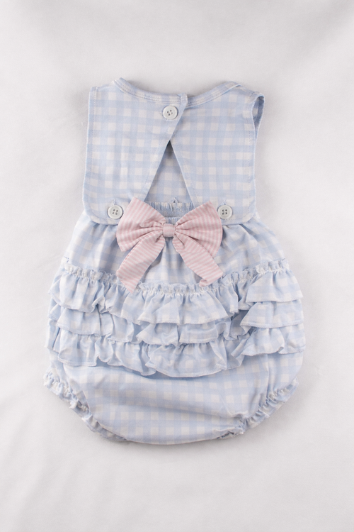 Blue Gingham Baby Girl Bow Bubble