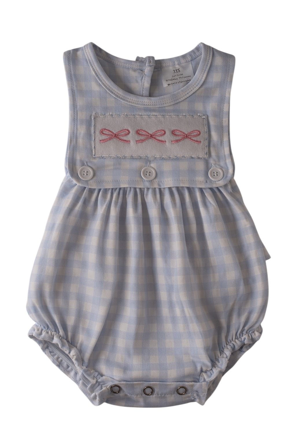Blue Gingham Baby Girl Bow Bubble