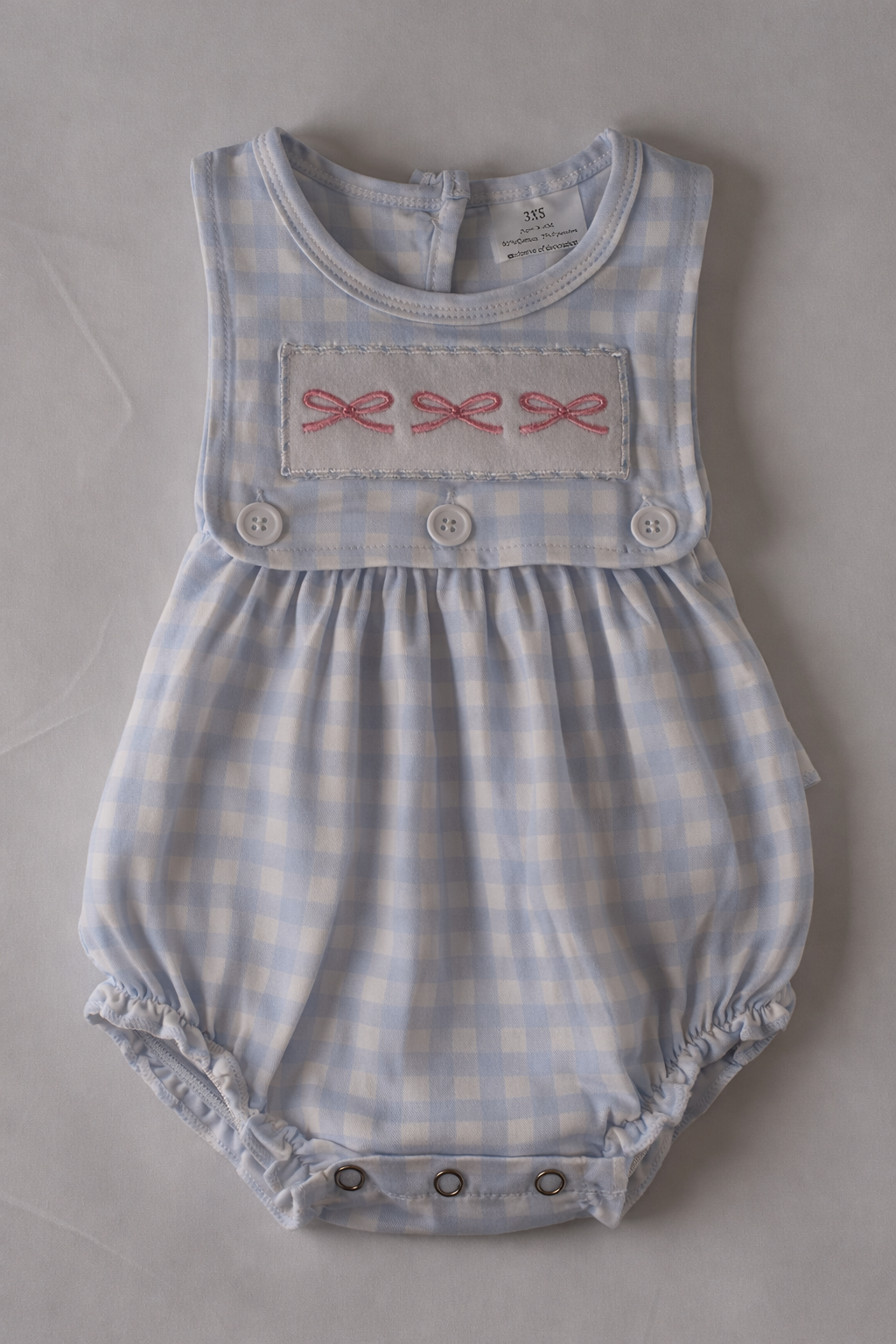 Blue Gingham Baby Girl Bow Bubble