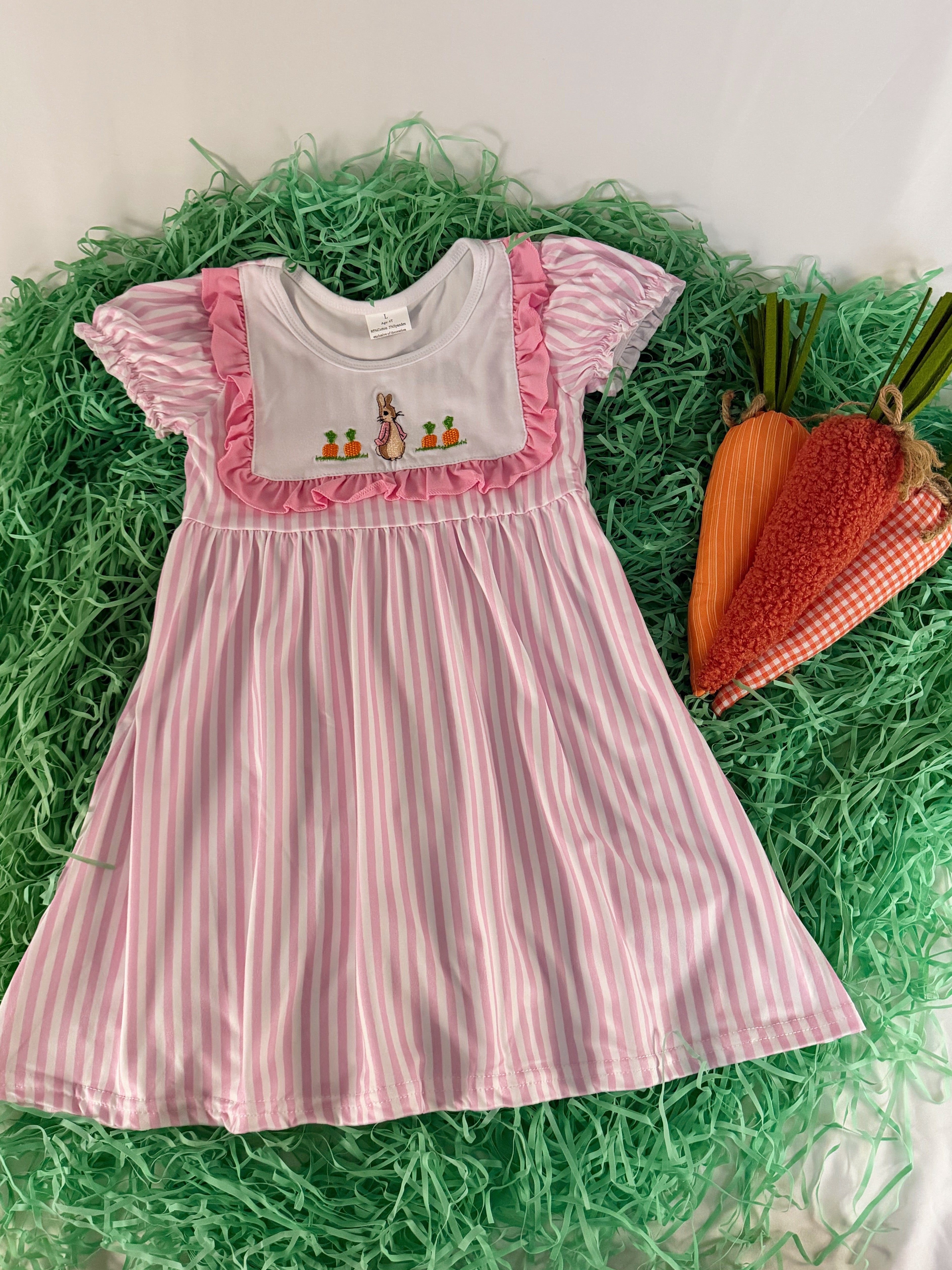 Pink Striped Peter Rabbit Ruffle Easter Dress