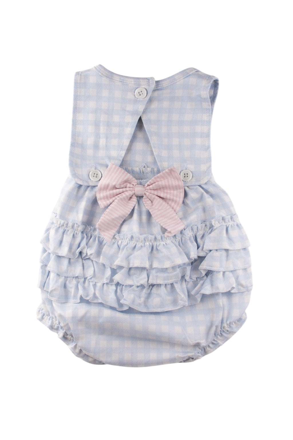 Blue Gingham Baby Girl Bow Bubble