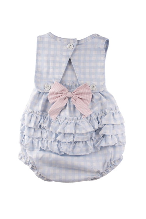 Blue Gingham Baby Girl Bow Bubble